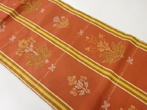 リサイクル　縞に草花模様織出し名古屋帯